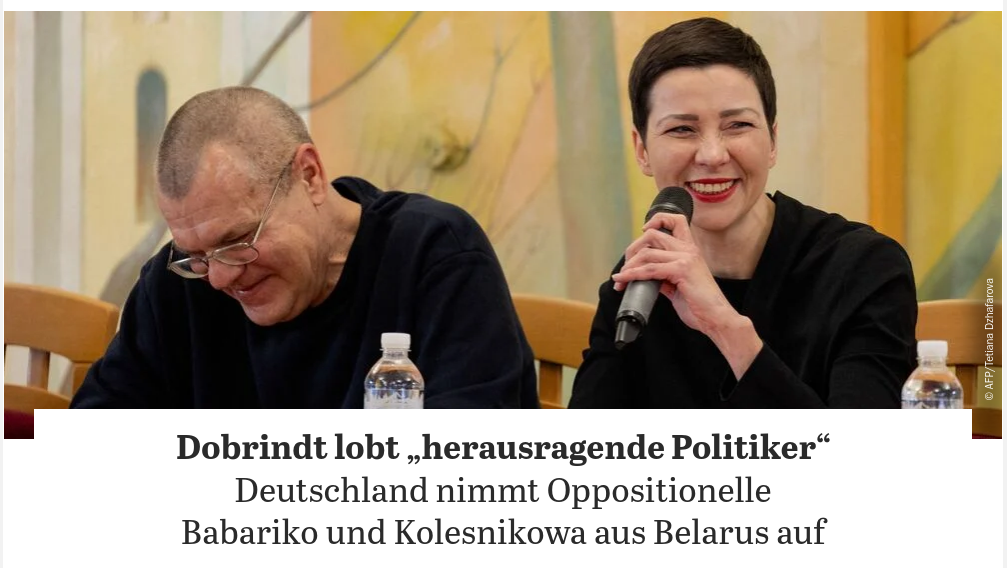 Снимок заголовка на tagesspiegel.de - Лидеры оппозиции Белоруси уедут в Германию после освобождения