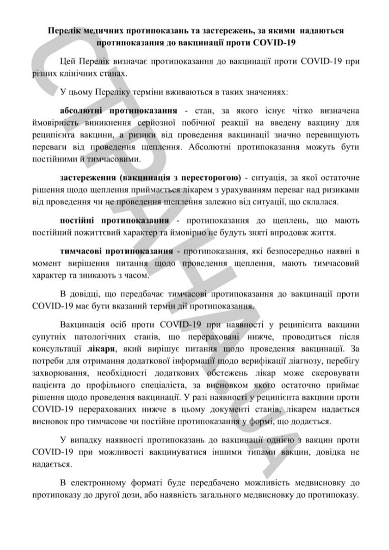 Список противопоказаний к вакцинации от коронавируса, с.1