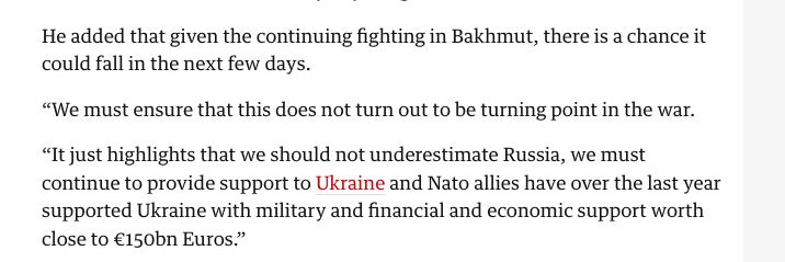 Генсек НАТО допустил падение Бахмута