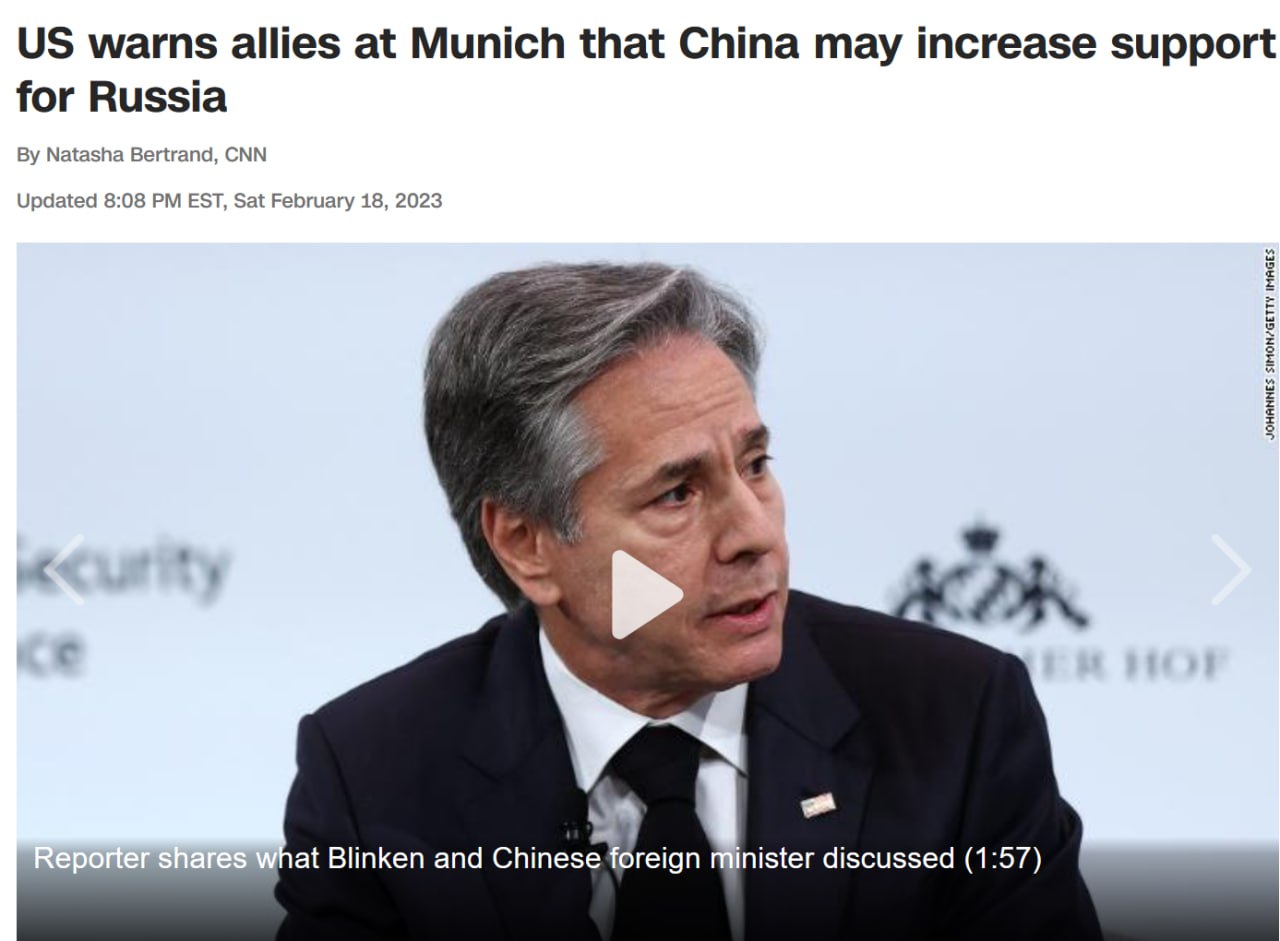 Китай може посилити підтримку Росії та ближче підійти до рішення надати Москві летальну військову допомогу