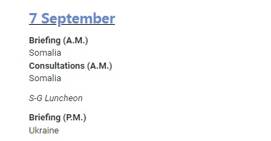 Расписание заседаний ООН