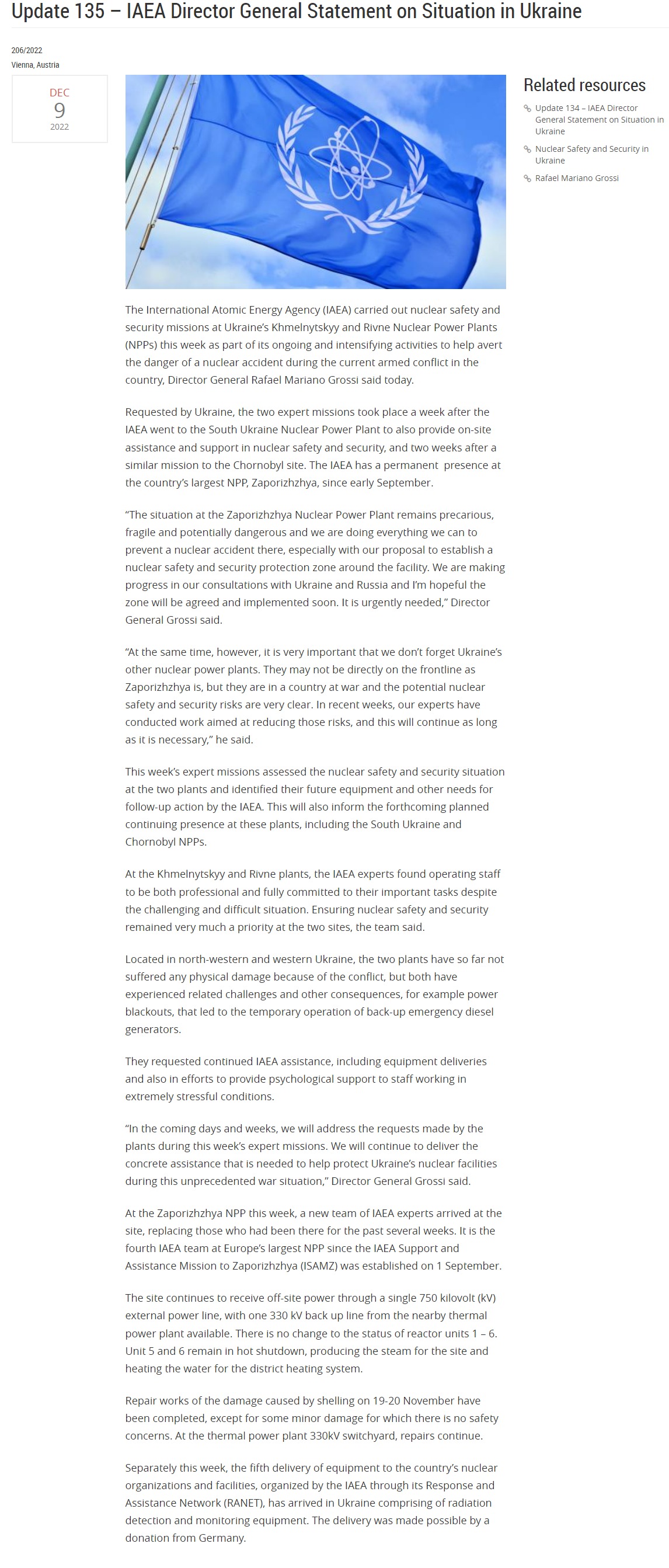 Скриншот с сайта МАГАТЭ