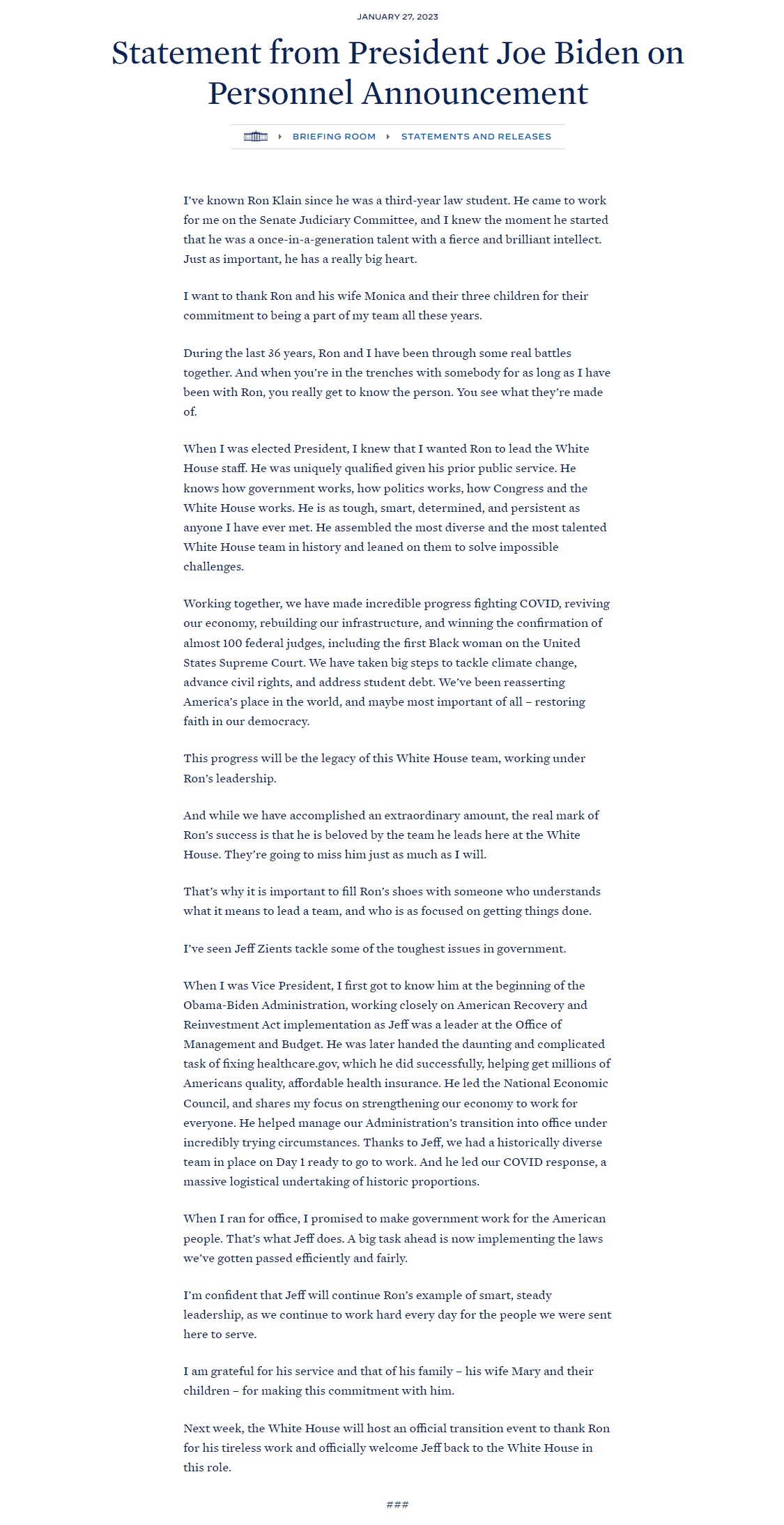 Скриншот с сайта Белого дома