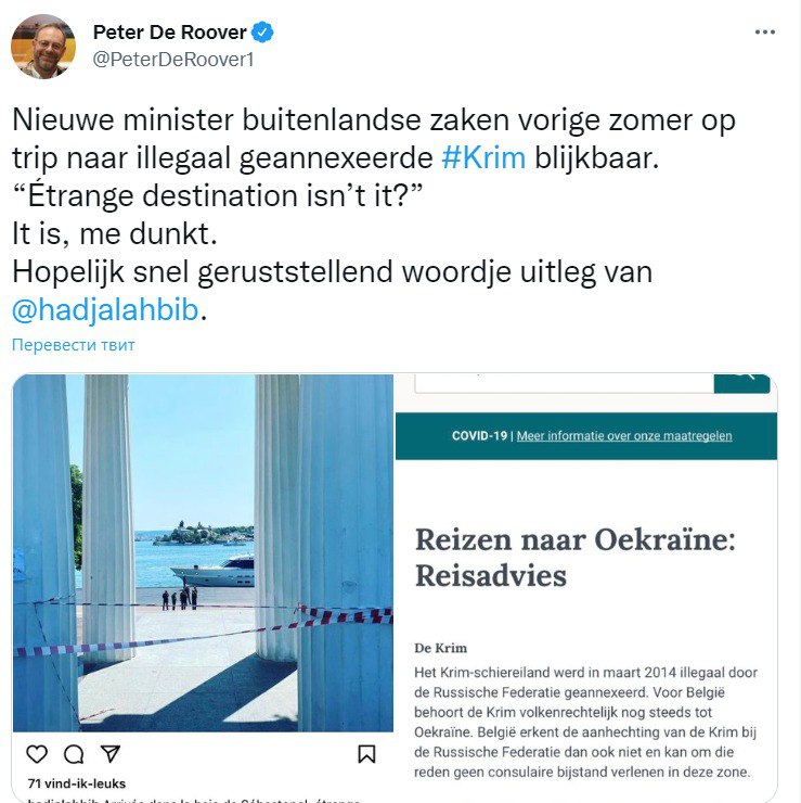 Скриншот из Твиттера Петера де Рувера