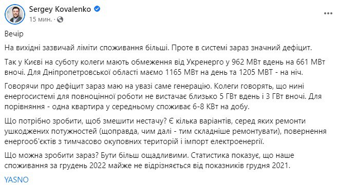 Лимиты электроэнергии на 28 января