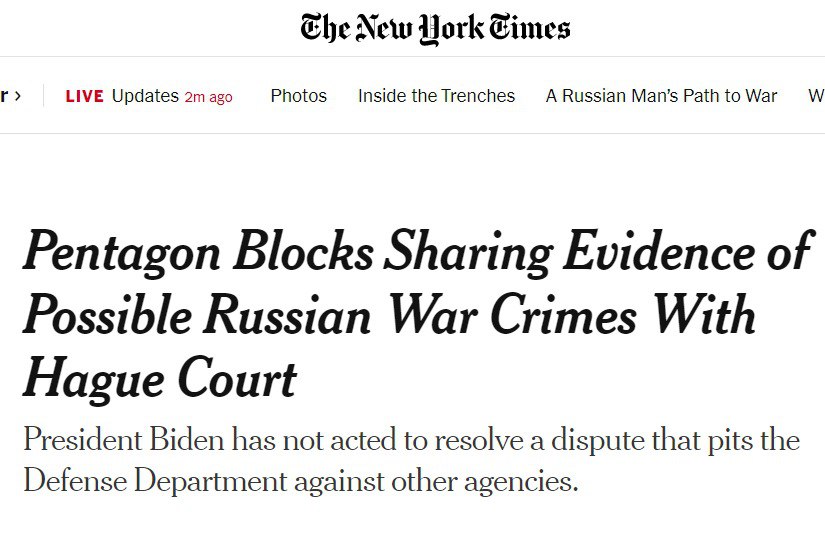 Пентагон блокирует передачу в Гаагу доказательства о военных преступлениях РФ