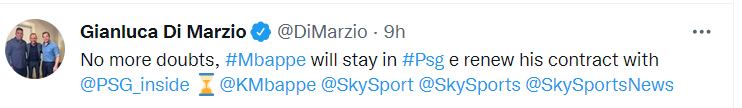 О том, что Мбаппе останется в "ПСЖ" написал журналист Ди Марцио
