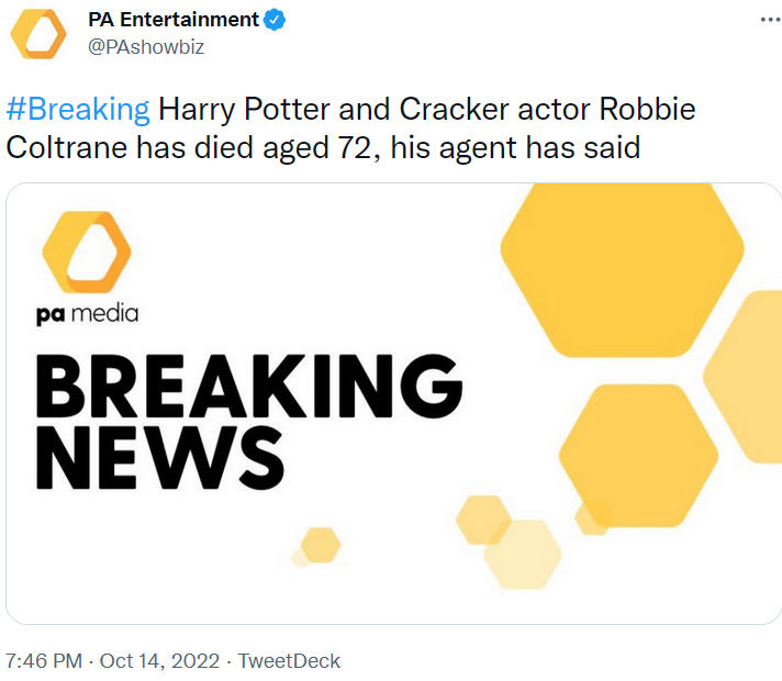 Умер актер, сыгравший Хагрида