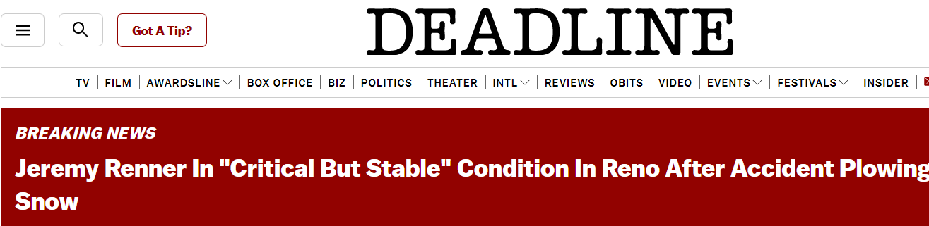 Джереми Реннер попал в реанимацию