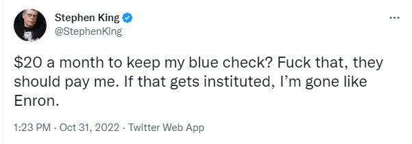 Скриншот из Твиттера Стивена Кинга