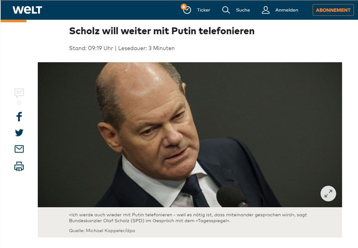 Шольц і далі телефонуватиме з Путіним