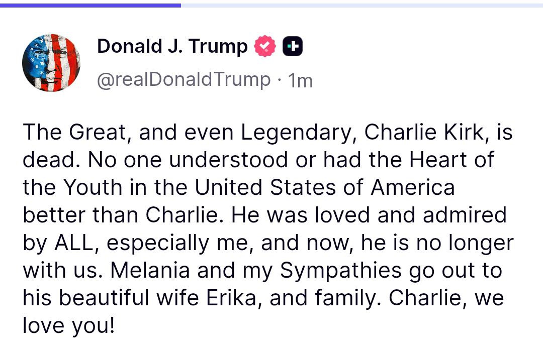 президент США Дональд Трамп заявил о смерти Чарли Кирка