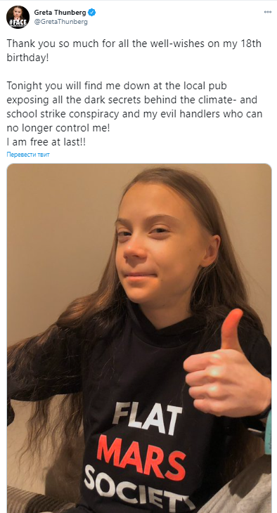 Грета Тунберг собралась отметить 18-летие в пабе