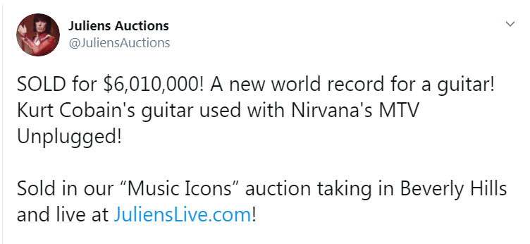 Скриншот из Twitter аукционного дома Julien's Auctions