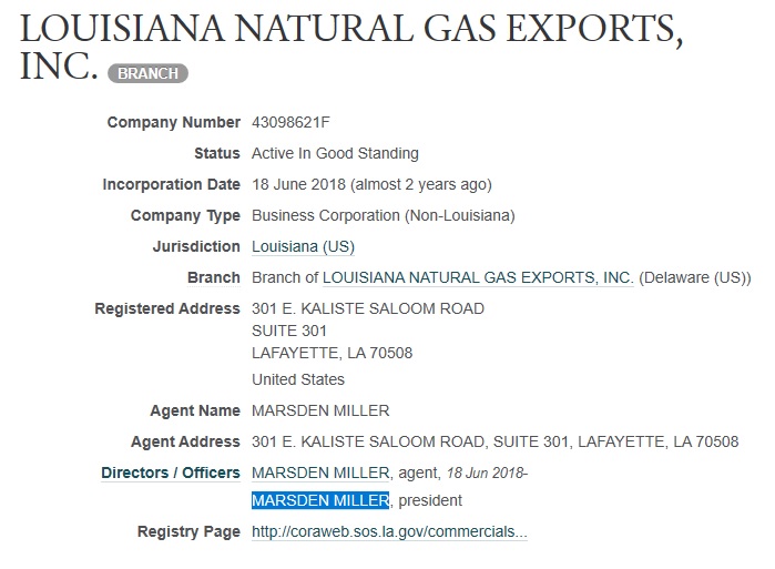 Завод СПГ в США покупали под договоренности с Украиной. Скриншот: OpenCorporates