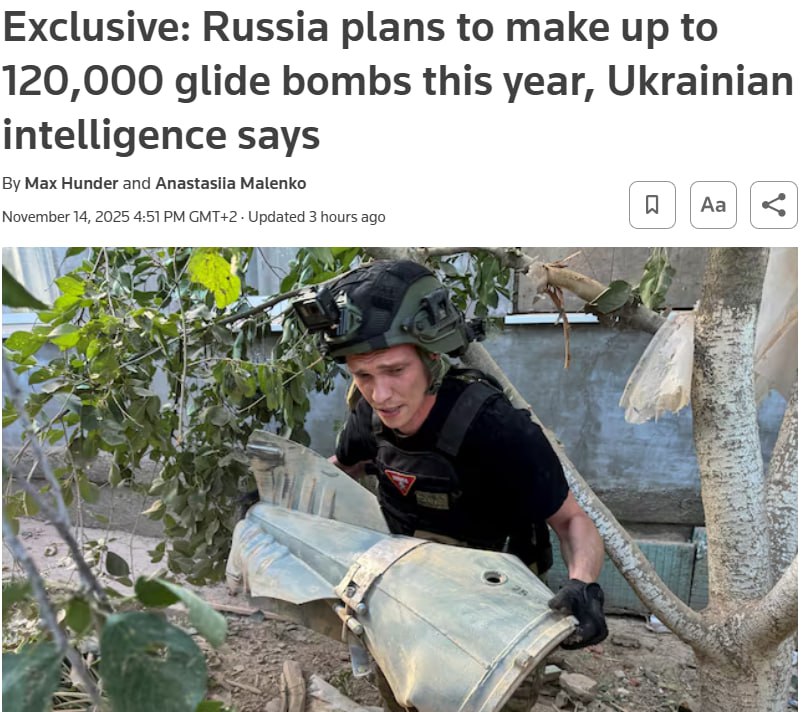 Снимок заголовка на reuters.com - Россия увеличивает производство авиабомб для войны с Украиной
