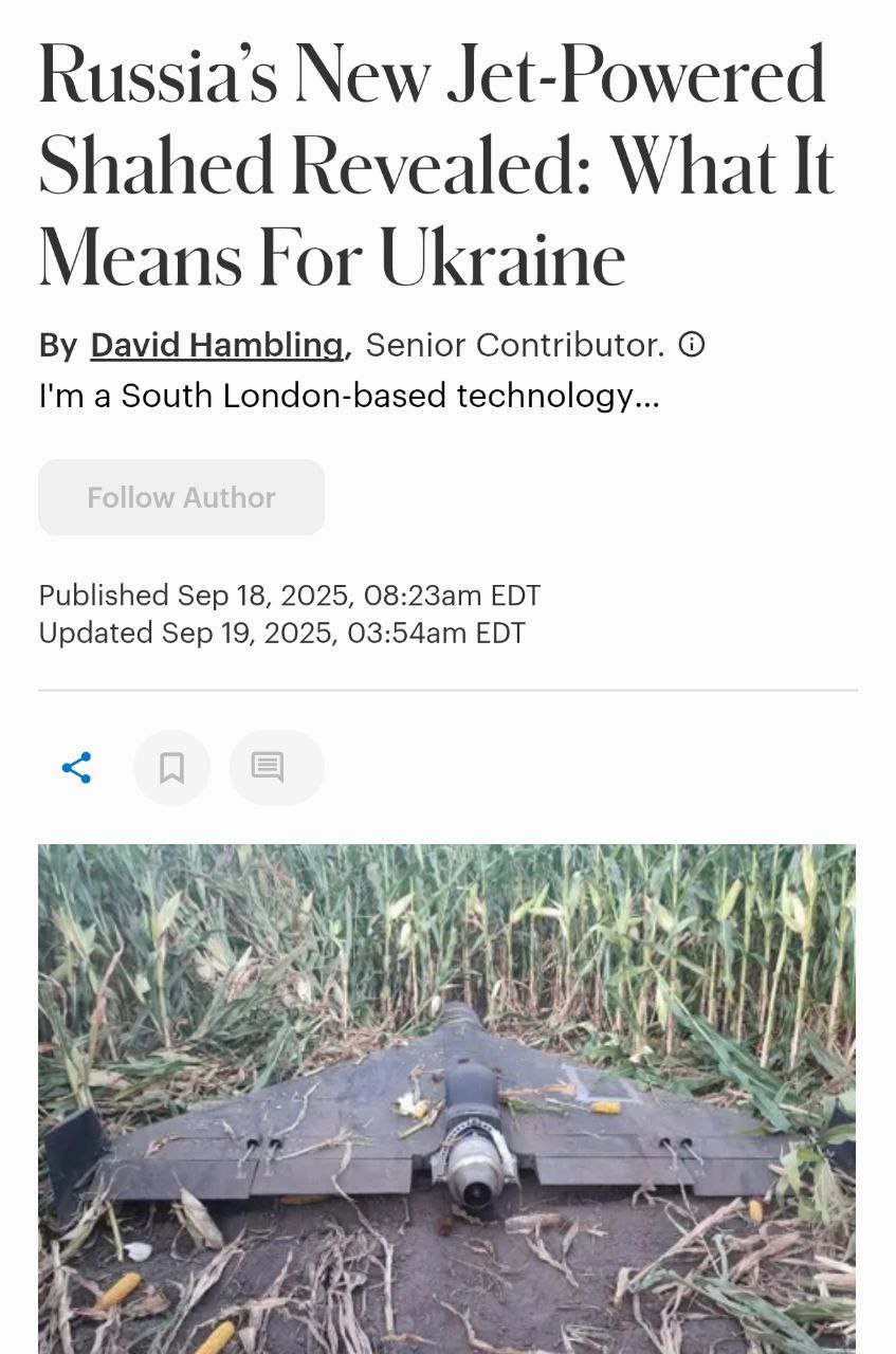 Снимок заголовка на forbes.com &ndash; Россия может начать запускать по Украине реактивные версии ударных дронов
